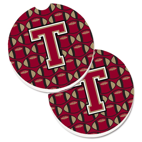 Carolines Treasures Letter T Football Garnet and Gold Set of 2 Cup Holder Car Coaster CJ1078-TCARC - main